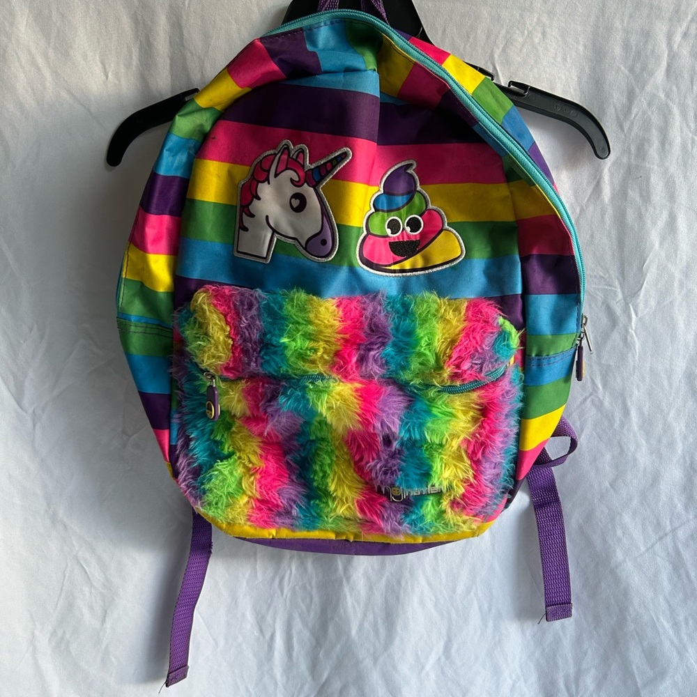 Emojination Colorful Striped Kids Backpack with Unicorn and Emoji Patches
